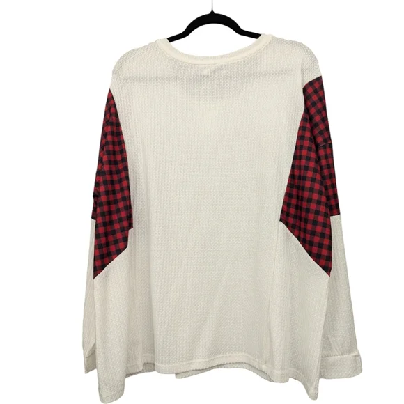 Cato • Christmas Top "Wake Pray Sleigh" Waffle Knit | Buffalo Plaid | 2X  18/20 - Picture 6 of 9